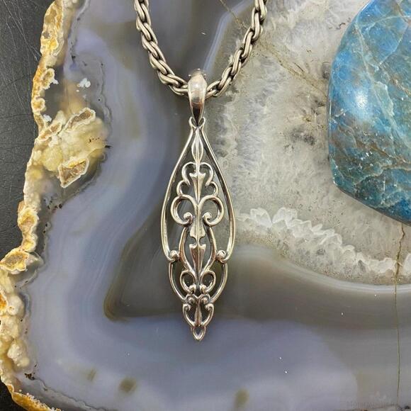 Carolyn Pollack Southwestern Style Sterling Marquise Filigree Enhancer Pendant - Picture 2 of 9